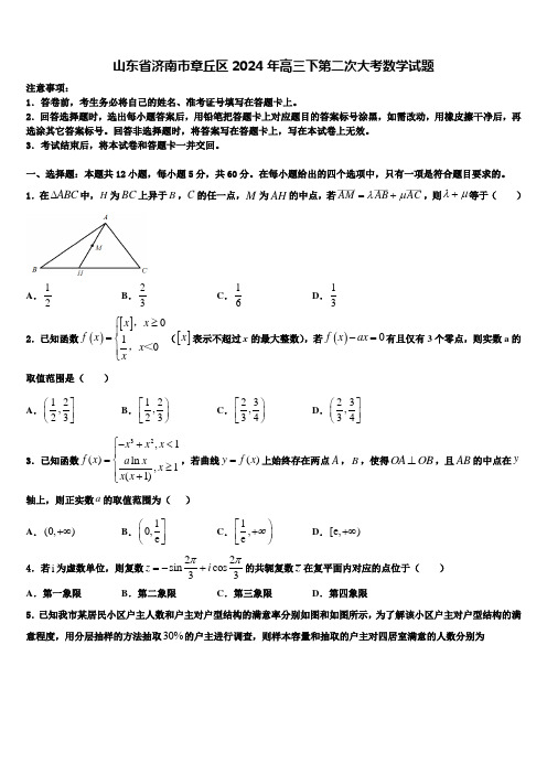 山东省济南市章丘区2024年高三下第二次大考数学试题