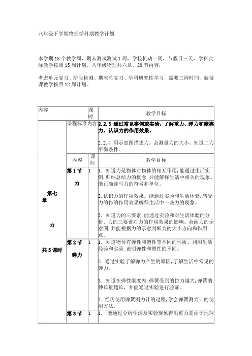 2012-2013下学期八年级物理教学计划