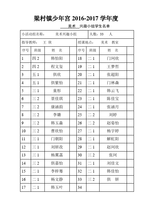 美术兴趣小组学生名单小组名单