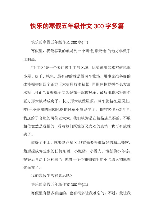 快乐的寒假五年级作文300字多篇