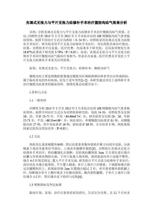 充填式无张力与平片无张力疝修补手术治疗腹股沟疝气效果分析