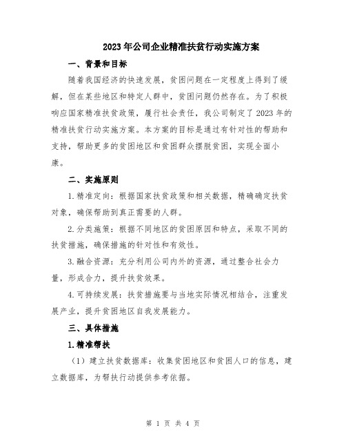 2023年公司企业精准扶贫行动实施方案