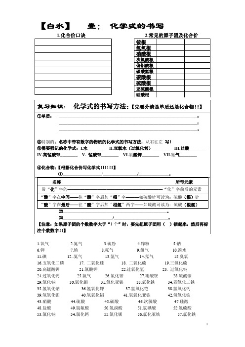 化学式的书写、离子方程式的专题练习