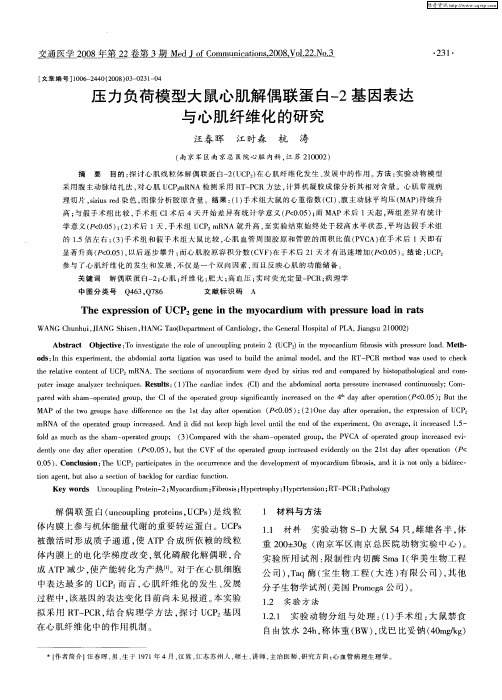 压力负荷模型大鼠心肌解偶联蛋白-2基因表达与心肌纤维化的研究