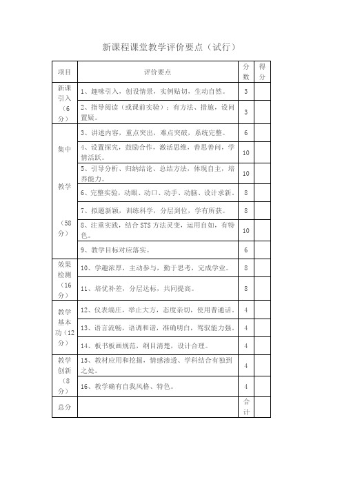 新课程课堂教学评价要点