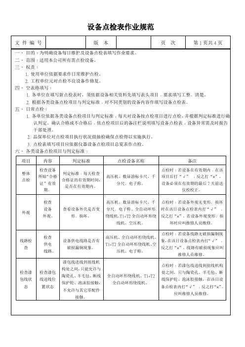 设备点检表作业规范