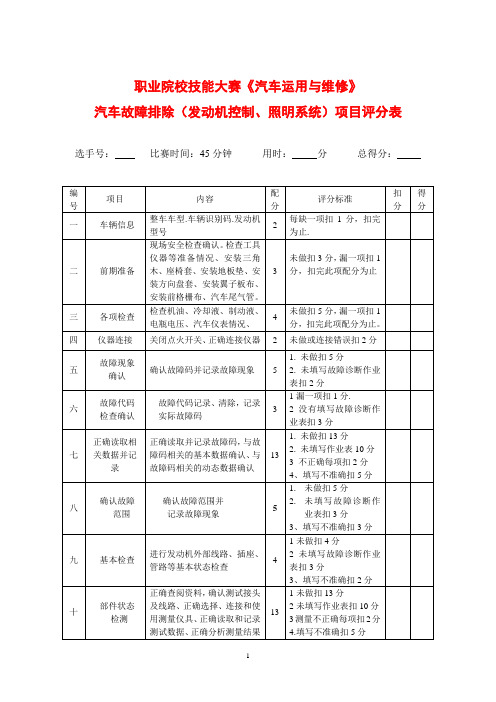 最新 汽车故障排除项目评分表