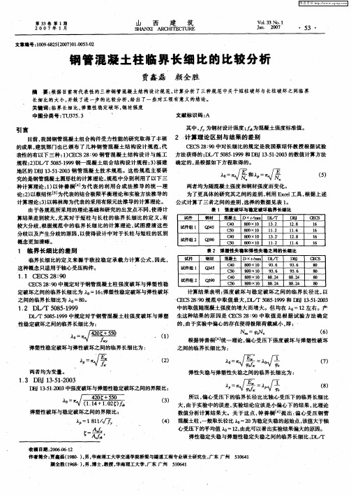 钢管混凝土柱临界长细比的比较分析