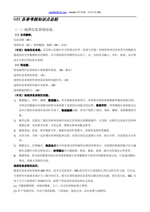 南京师范大学GIS各章考核知识点总结+GIS名词解释+南京师范大学GIS历年考研题(名词解释)答案