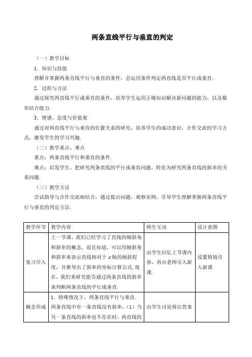 《两条直线平行与垂直的判定》教学设计(优质课)