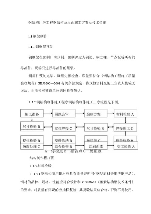 钢结构厂房工程钢结构及屋面施工方案及技术措施