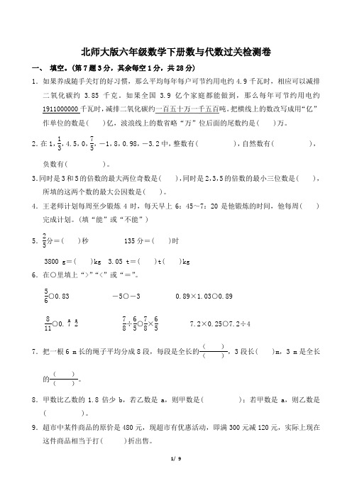 北师大版六年级数学下册期末 数与代数达标检测卷附答案