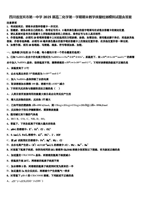 四川省宜宾市第一中学2025届高二化学第一学期期末教学质量检测模拟试题含答案