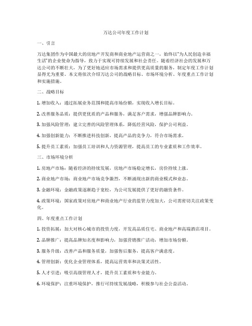 万达公司年度工作计划