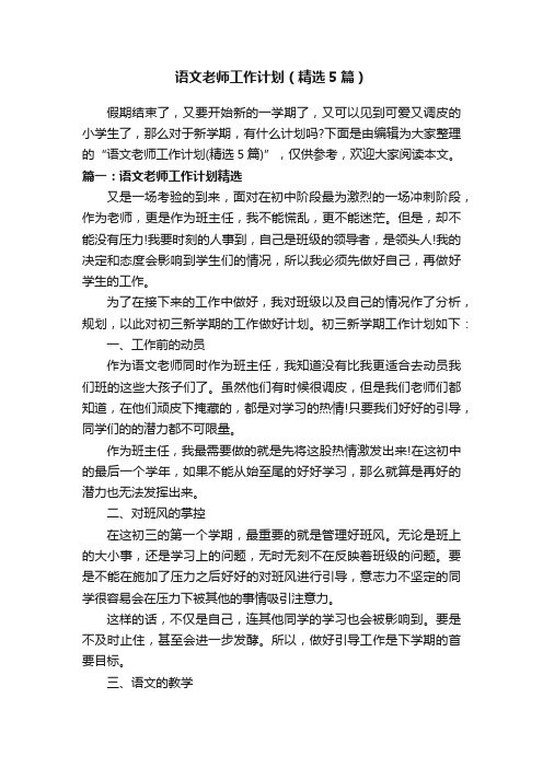 语文老师工作计划（精选5篇）