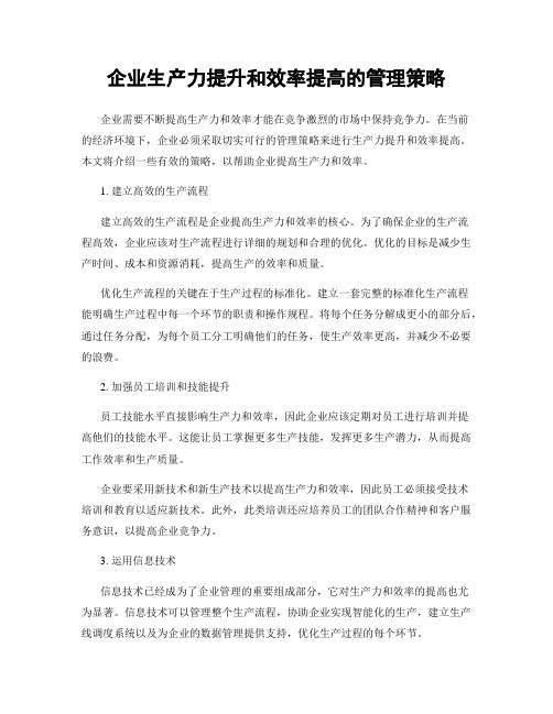 企业生产力提升和效率提高的管理策略