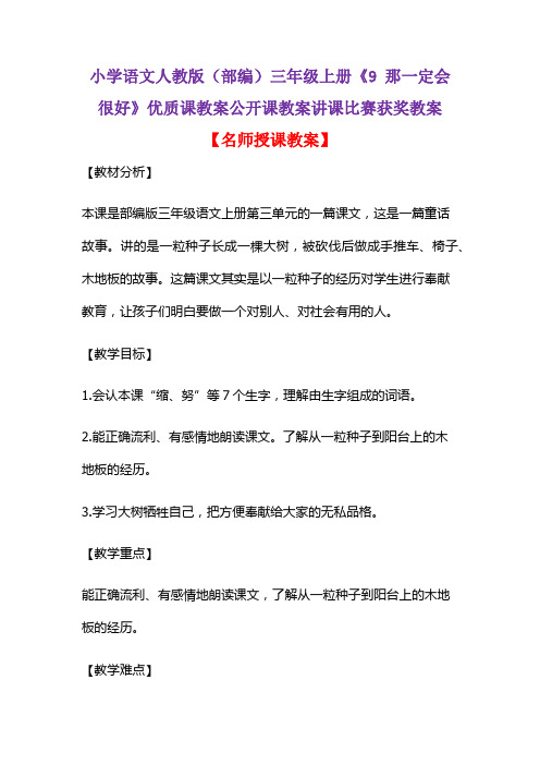 小学语文人教版(部编)三年级上册《9 那一定会很好》优质课教案公开课教案讲课比赛获奖教案D009