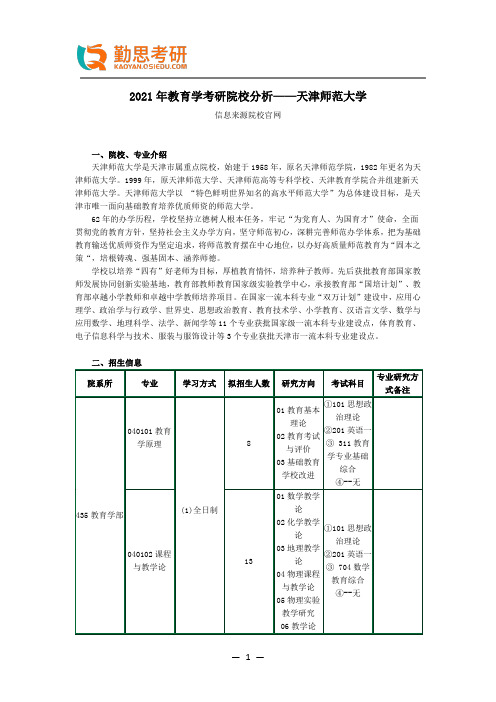 2021年教育学考研院校分析——天津师范大学