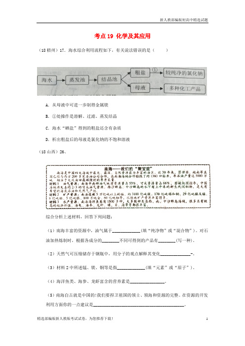 【推荐】2020中考化学真题分类汇编 4 化学与社会发展 考点19 化学及其应用 资源 海洋资源(无答案)