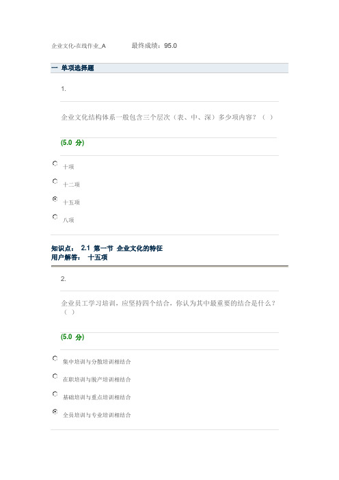 2012中农大 企业文化-在线作业_A