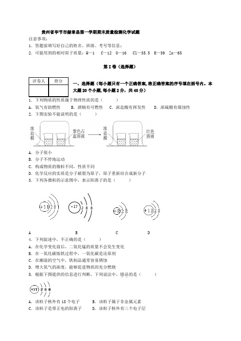 贵州省毕节市赫章县第一学期期末质量检测化学试题(含答案)