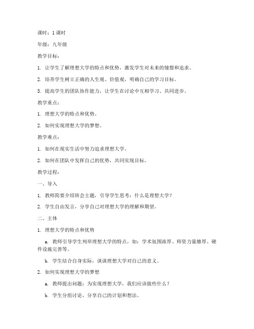 关于理想大学的班会教案