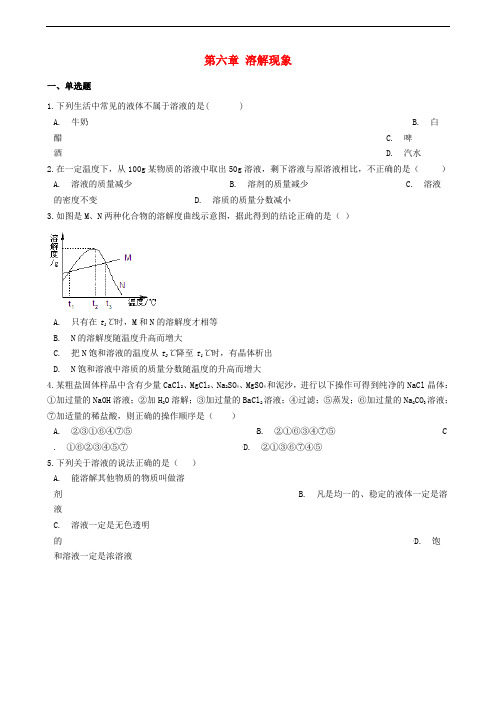 九年级化学下册 第六章 溶解现象测试 沪教版