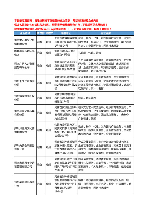 新版河南省郑州礼仪婚庆工商企业公司商家名录名单联系方式大全324家