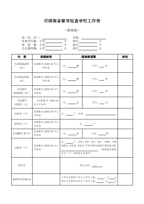 对湖南省督导检查学校工作表2018.4.2发学校