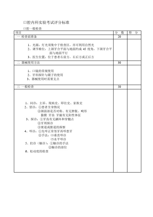 口内评分标准口腔一般检查