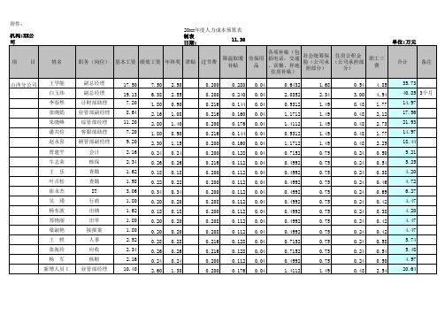 人资规划专题-公司2018年人力成本预算表