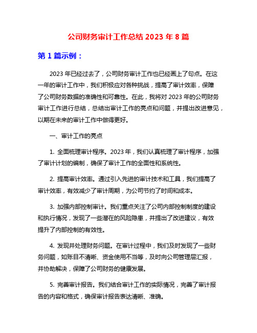 公司财务审计工作总结2023年8篇