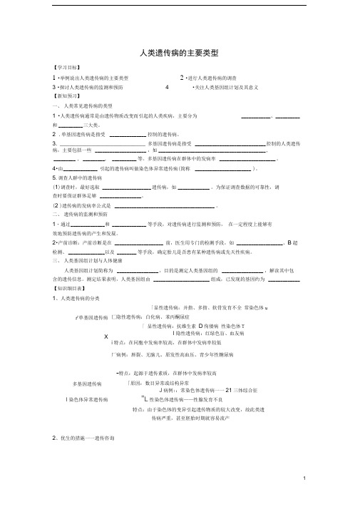 高中生物第六章遗传与人类降第一节人类遗传病的主要类型学案1浙科版必修2