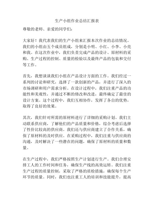 生产小组作业总结汇报表