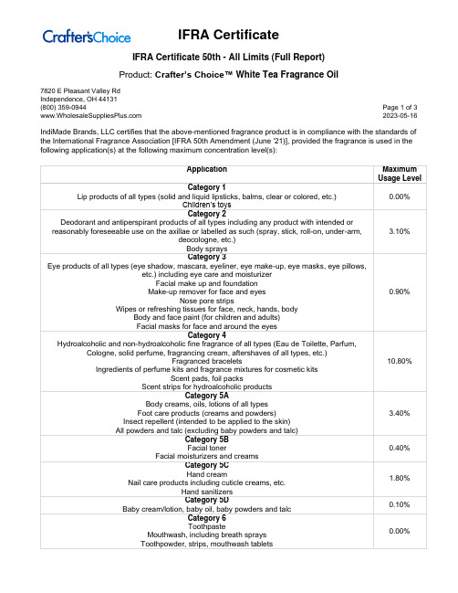 Crafter’s Choice White Tea香料油商品说明书