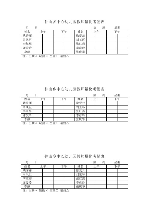 仲山乡中心幼儿园教师量化考勤表