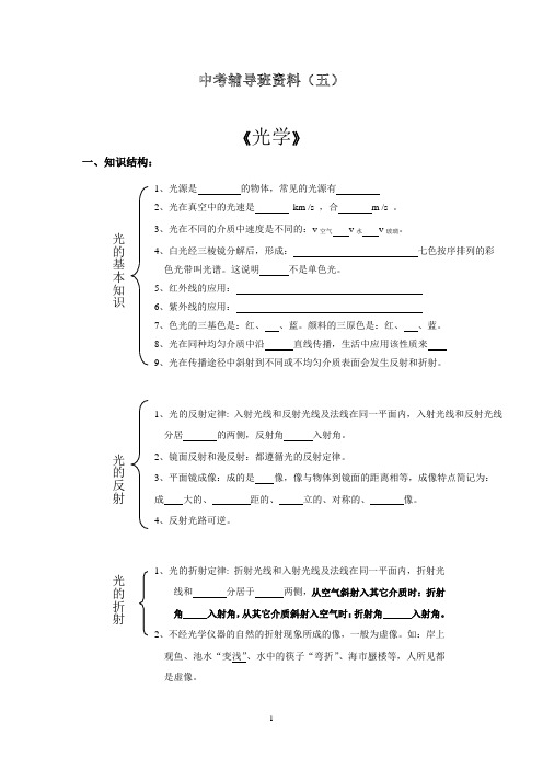 中考辅导班资料(五)(光学)--绝对精品,复习必备,整套9部分