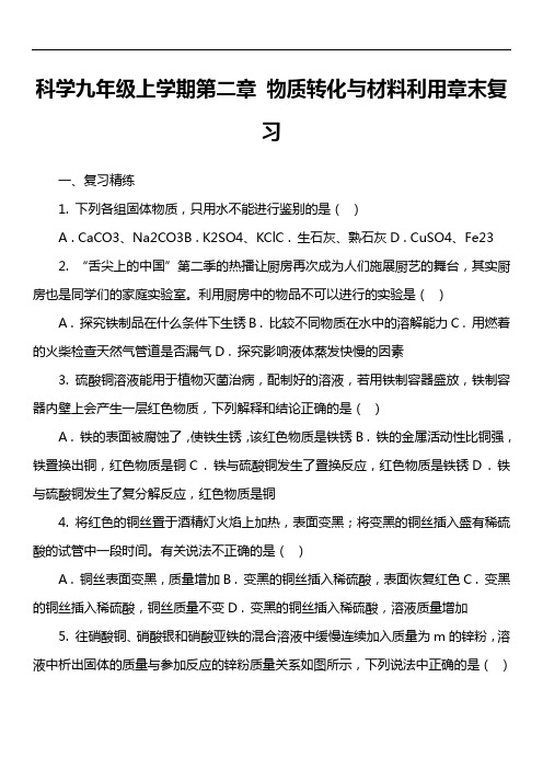 科学九年级上学期第二章 物质转化与材料利用章末复习