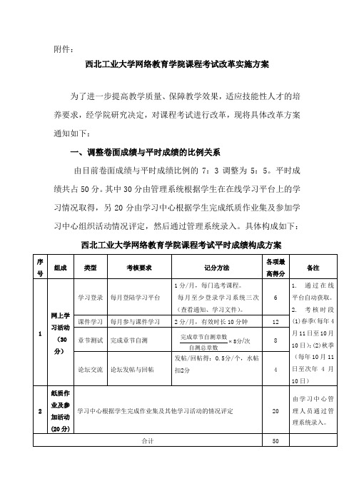 西北工业大学网络教育学院课程考试改革实施方案