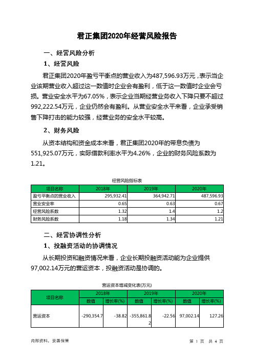 君正集团2020年经营风险报告