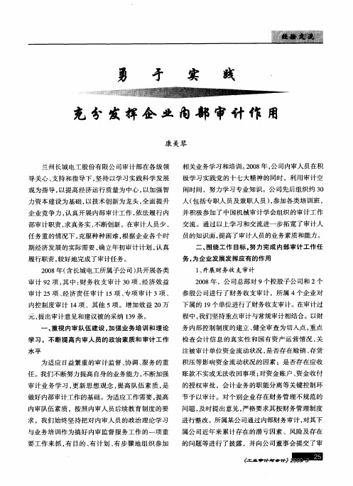 勇于实践 充分发挥企业内部审计作用