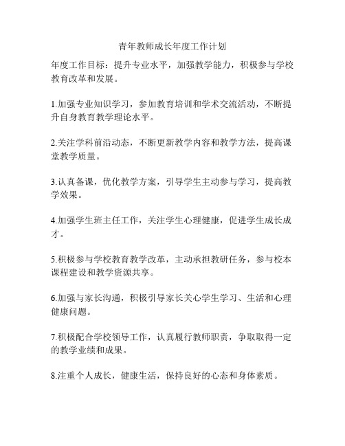 青年教师成长年度工作计划