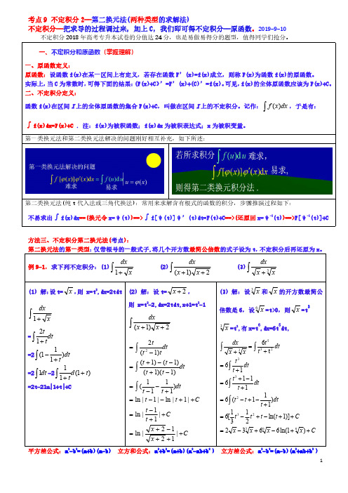 20190917考点9 不定积分的第二换元法 