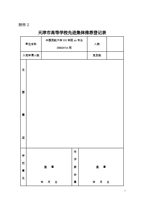 先进集体推荐登记表