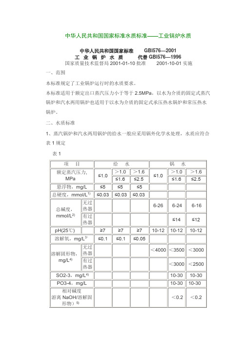 中华人民共和国国家标准水质标准——工业锅炉水质