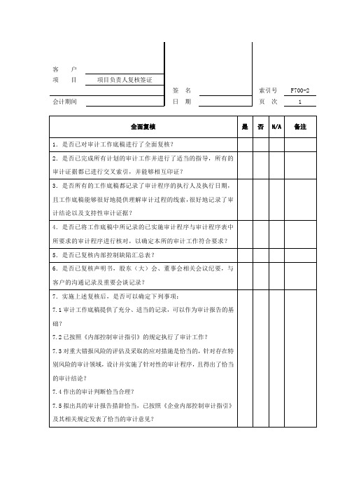 审计工作底稿之内控复核签证表