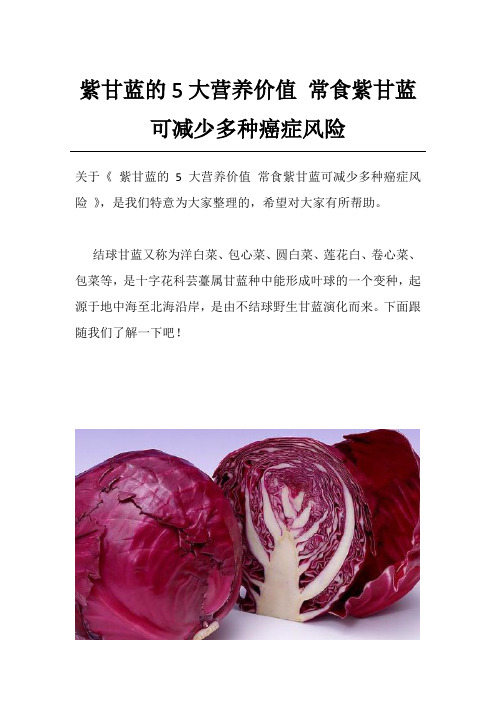 紫甘蓝的5大营养价值 常食紫甘蓝可减少多种癌症风险