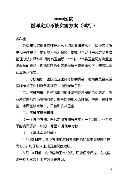 医院医师定期考核实施方案