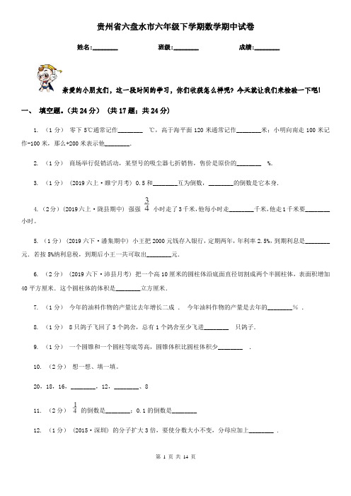 贵州省六盘水市六年级下学期数学期中试卷