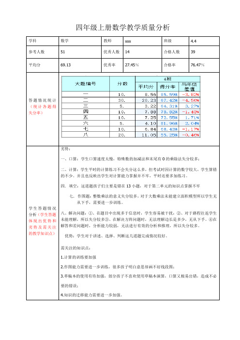 四年级上册数学质量分析